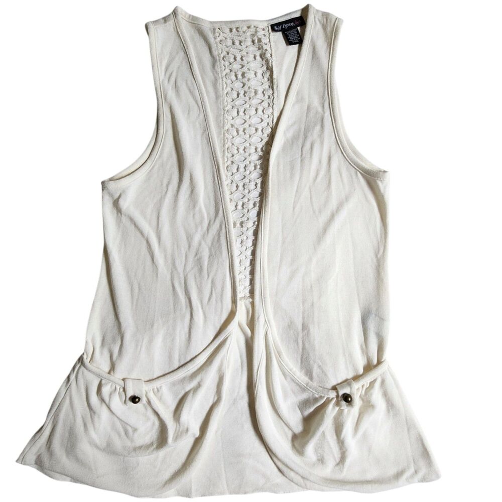 Self Esteem Off White Crochet Sleeveless Open Front Boho Vest sz S